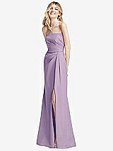 Alt View 2 Thumbnail - Pale Purple Strapless Pleated Faux Wrap Trumpet Gown with Front Slit