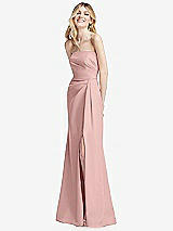 Alt View 2 Thumbnail - Rose - PANTONE Rose Quartz Strapless Pleated Faux Wrap Trumpet Gown with Front Slit