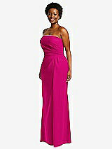 Side View Thumbnail - Think Pink Strapless Pleated Faux Wrap Trumpet Gown with Front Slit