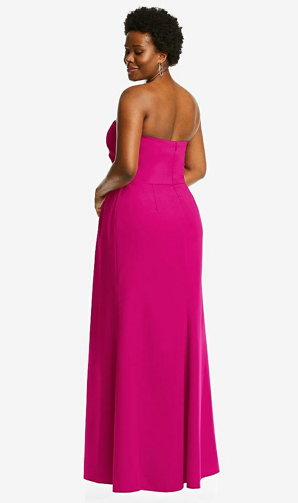 Back View - Think Pink Strapless Pleated Faux Wrap Trumpet Gown with Front Slit