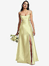 Alt View 1 Thumbnail - Butter Yellow Open Neckline Cutout Satin Twill A-Line Gown with Pockets