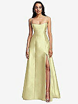 Front View Thumbnail - Butter Yellow Open Neckline Cutout Satin Twill A-Line Gown with Pockets