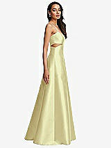 Side View Thumbnail - Butter Yellow Open Neckline Cutout Satin Twill A-Line Gown with Pockets