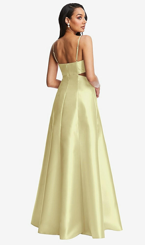 Back View - Butter Yellow Open Neckline Cutout Satin Twill A-Line Gown with Pockets