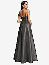 Rear View Thumbnail - Caviar Gray Open Neckline Cutout Satin Twill A-Line Gown with Pockets