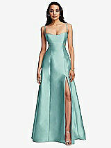 Front View Thumbnail - Coastal Open Neckline Cutout Satin Twill A-Line Gown with Pockets