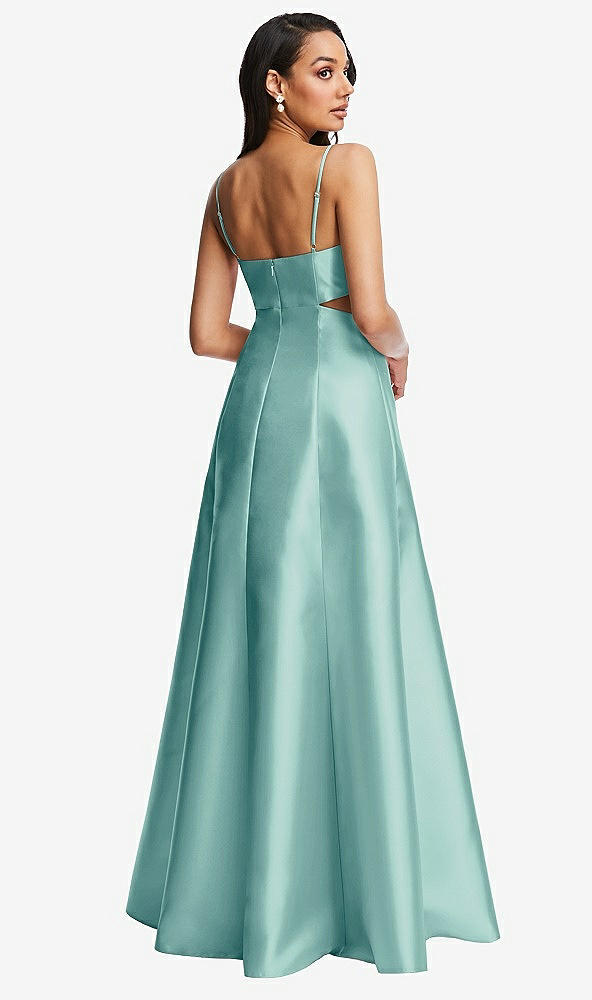 Back View - Coastal Open Neckline Cutout Satin Twill A-Line Gown with Pockets