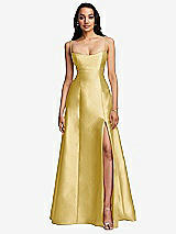 Front View Thumbnail - Maize Open Neckline Cutout Satin Twill A-Line Gown with Pockets