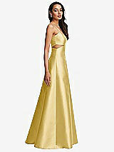 Side View Thumbnail - Maize Open Neckline Cutout Satin Twill A-Line Gown with Pockets