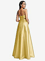 Rear View Thumbnail - Maize Open Neckline Cutout Satin Twill A-Line Gown with Pockets