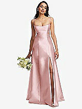 Alt View 1 Thumbnail - Ballet Pink Open Neckline Cutout Satin Twill A-Line Gown with Pockets