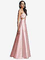 Side View Thumbnail - Ballet Pink Open Neckline Cutout Satin Twill A-Line Gown with Pockets