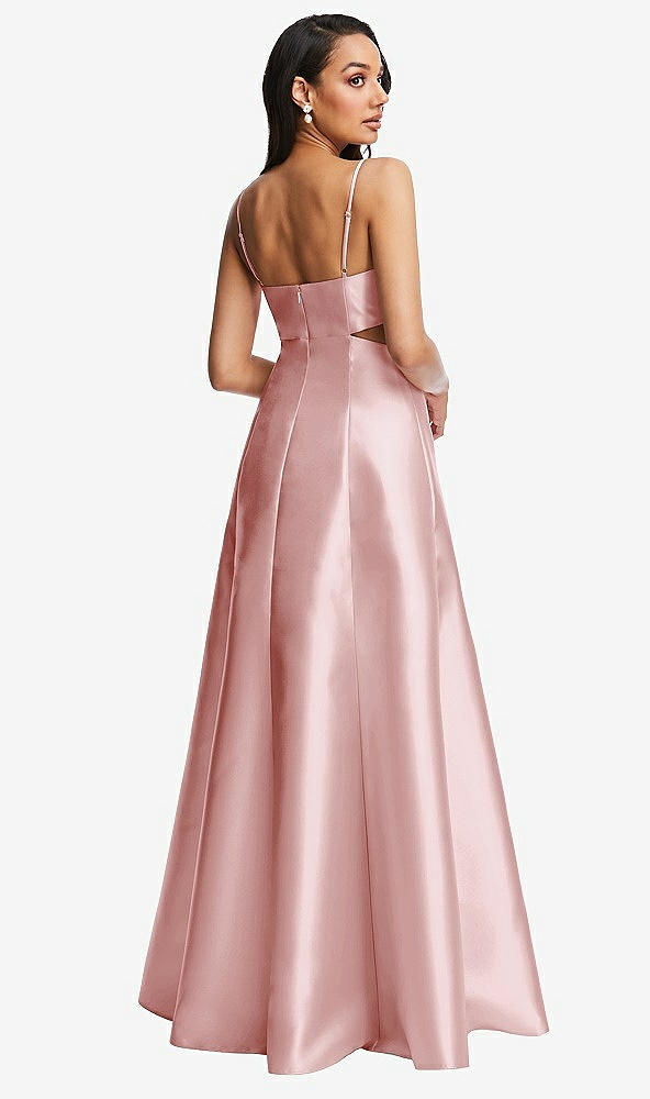 Back View - Ballet Pink Open Neckline Cutout Satin Twill A-Line Gown with Pockets