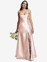 Alt View 1 Thumbnail - Blush Open Neckline Cutout Satin Twill A-Line Gown with Pockets