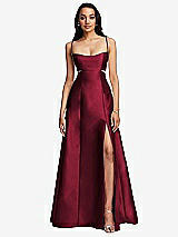 Front View Thumbnail - Burgundy Open Neckline Cutout Satin Twill A-Line Gown with Pockets