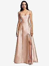 Front View Thumbnail - Cameo Open Neckline Cutout Satin Twill A-Line Gown with Pockets