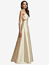 Side View Thumbnail - Champagne Open Neckline Cutout Satin Twill A-Line Gown with Pockets