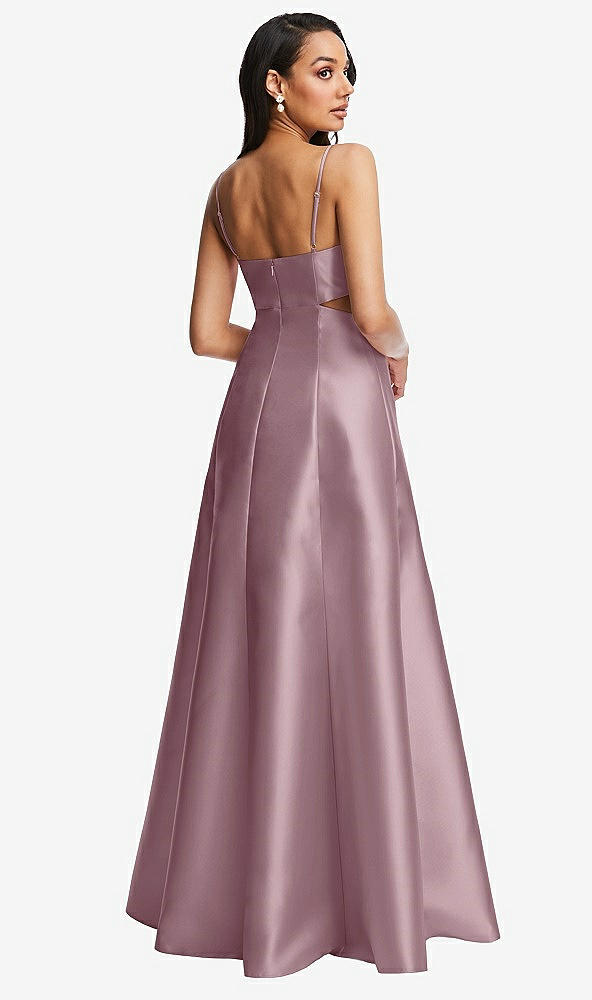 Back View - Dusty Rose Open Neckline Cutout Satin Twill A-Line Gown with Pockets