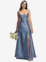 Alt View 1 Thumbnail - Larkspur Blue Open Neckline Cutout Satin Twill A-Line Gown with Pockets