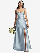 Alt View 1 Thumbnail - Mist Open Neckline Cutout Satin Twill A-Line Gown with Pockets