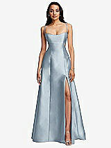 Front View Thumbnail - Mist Open Neckline Cutout Satin Twill A-Line Gown with Pockets