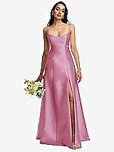 Alt View 1 Thumbnail - Powder Pink Open Neckline Cutout Satin Twill A-Line Gown with Pockets