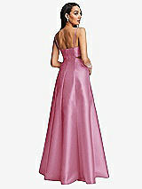 Rear View Thumbnail - Powder Pink Open Neckline Cutout Satin Twill A-Line Gown with Pockets