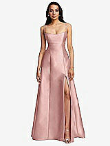 Front View Thumbnail - Rose - PANTONE Rose Quartz Open Neckline Cutout Satin Twill A-Line Gown with Pockets