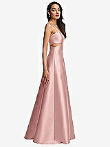 Side View Thumbnail - Rose - PANTONE Rose Quartz Open Neckline Cutout Satin Twill A-Line Gown with Pockets