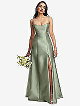 Alt View 1 Thumbnail - Sage Open Neckline Cutout Satin Twill A-Line Gown with Pockets