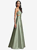 Side View Thumbnail - Sage Open Neckline Cutout Satin Twill A-Line Gown with Pockets