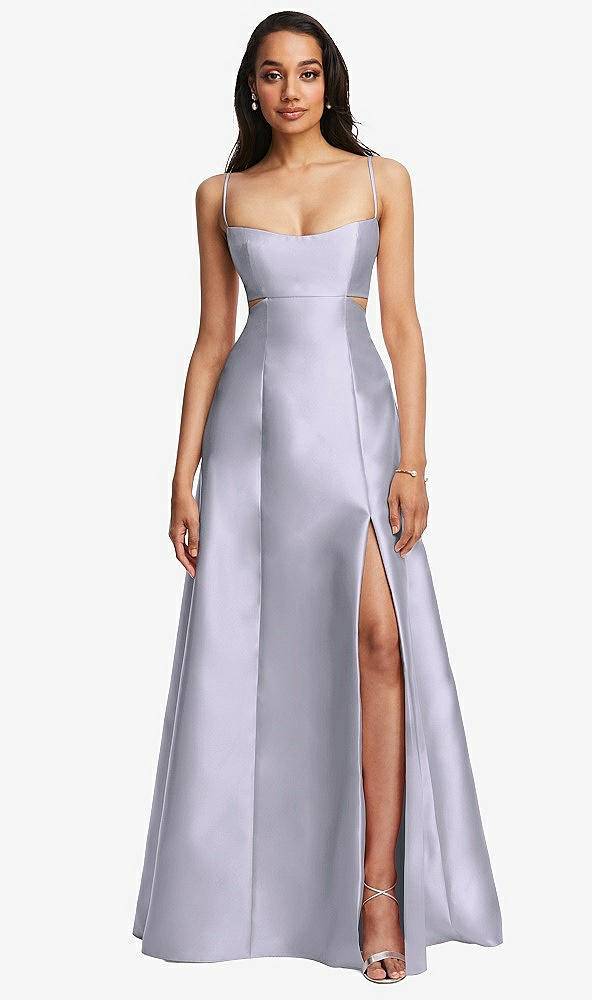 Front View - Silver Dove Open Neckline Cutout Satin Twill A-Line Gown with Pockets