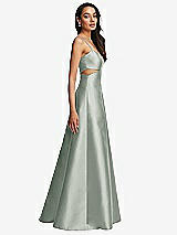 Side View Thumbnail - Willow Green Open Neckline Cutout Satin Twill A-Line Gown with Pockets