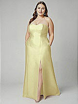 Alt View 1 Thumbnail - Butter Yellow Strapless A-line Satin Gown with Modern Bow Detail