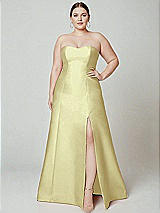 Alt View 2 Thumbnail - Butter Yellow Strapless A-line Satin Gown with Modern Bow Detail