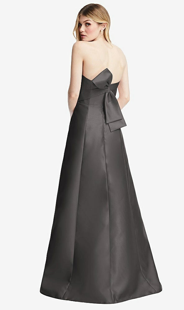 Front View - Caviar Gray Strapless A-line Satin Gown with Modern Bow Detail