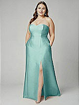 Alt View 1 Thumbnail - Coastal Strapless A-line Satin Gown with Modern Bow Detail