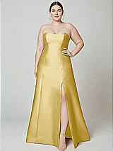 Alt View 2 Thumbnail - Maize Strapless A-line Satin Gown with Modern Bow Detail