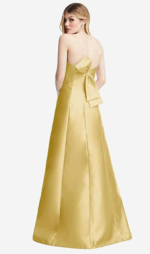 Front View - Maize Strapless A-line Satin Gown with Modern Bow Detail