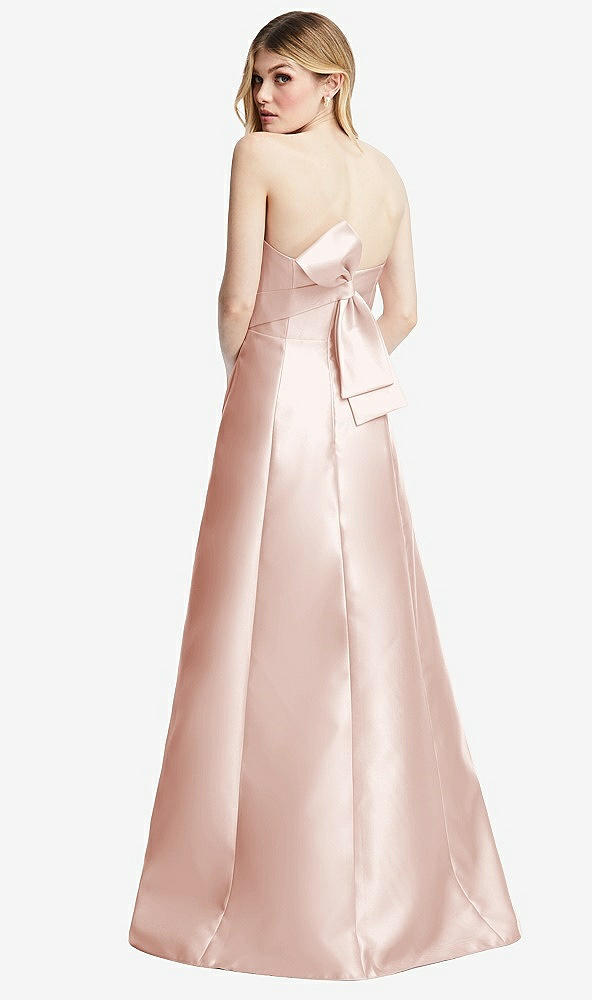 Front View - Blush Strapless A-line Satin Gown with Modern Bow Detail