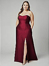 Alt View 1 Thumbnail - Burgundy Strapless A-line Satin Gown with Modern Bow Detail