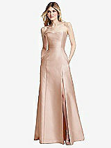 Rear View Thumbnail - Cameo Strapless A-line Satin Gown with Modern Bow Detail