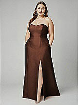 Alt View 1 Thumbnail - Cognac Strapless A-line Satin Gown with Modern Bow Detail