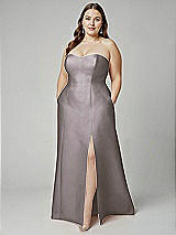 Alt View 1 Thumbnail - Cashmere Gray Strapless A-line Satin Gown with Modern Bow Detail