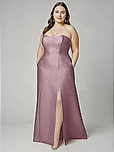 Alt View 1 Thumbnail - Dusty Rose Strapless A-line Satin Gown with Modern Bow Detail