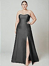 Alt View 2 Thumbnail - Gunmetal Strapless A-line Satin Gown with Modern Bow Detail