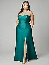 Alt View 1 Thumbnail - Jade Strapless A-line Satin Gown with Modern Bow Detail