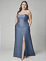 Alt View 1 Thumbnail - Larkspur Blue Strapless A-line Satin Gown with Modern Bow Detail