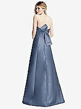 Front View Thumbnail - Larkspur Blue Strapless A-line Satin Gown with Modern Bow Detail