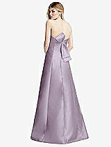 Front View Thumbnail - Lilac Haze Strapless A-line Satin Gown with Modern Bow Detail